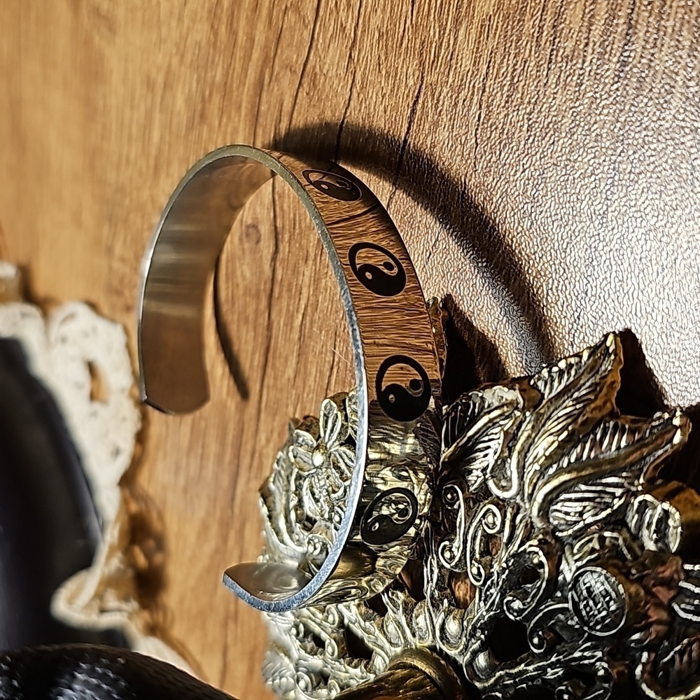 Ying Yang Silver Cuff Bracelet